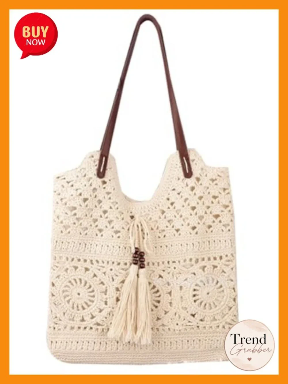 Boho Crochet Summer Handbag Handmade Cotton Rope Knit Shoulder Bag Tote Straw